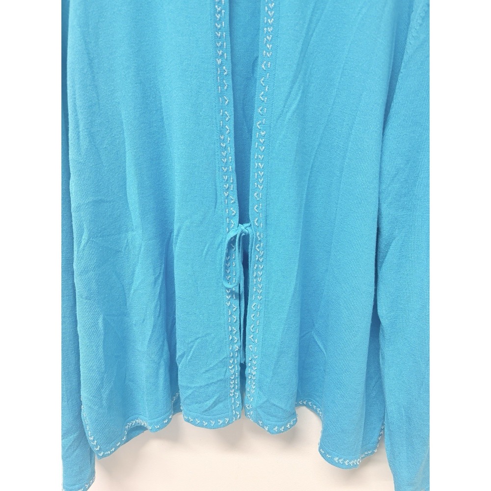 August Max Woman 3X Turquoise Blue Beaded Trim Tie Front Cardigan Sweater Plus - Picture 6 of 16